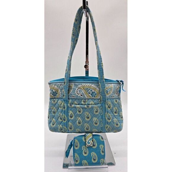 Vera Bradley Quilted Paisley Tote & Matching Wallet Set Blue & Green Cotton Styl - Picture 3 of 6